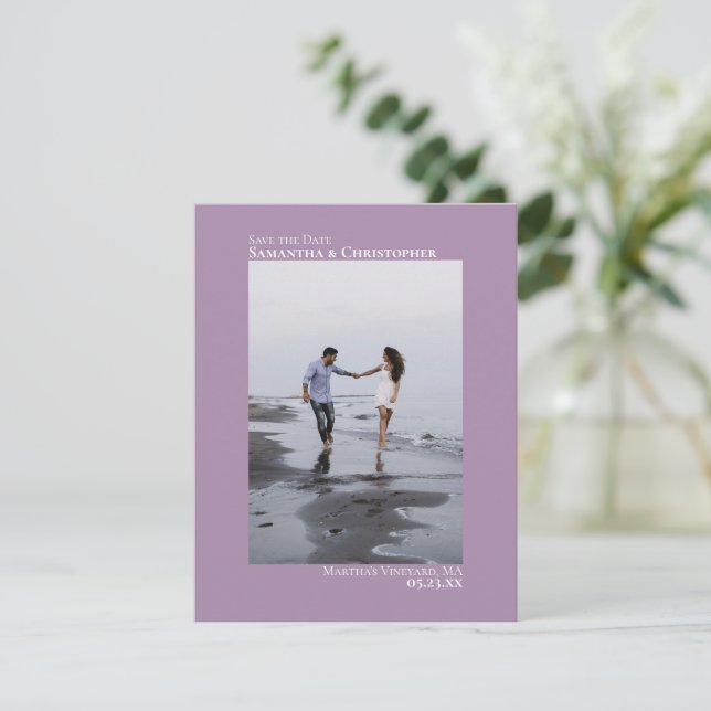 Lavender Vertical Photo Modern Minimalist Wedding Save The Date (Standing Front)