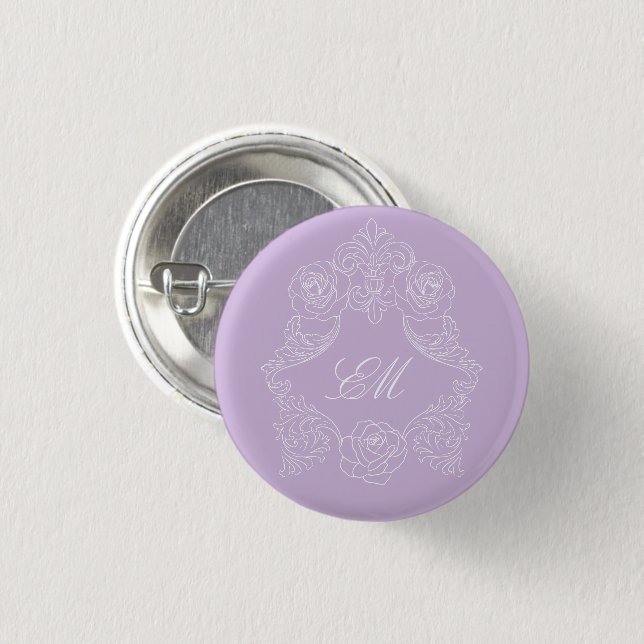 Lavender Victorian Crest Wedding Monogram Button (Front & Back)