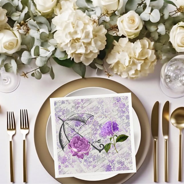 Lavender Victorian Ephemera Floral Country Chic Paper Dinner Napkins (Creator Uploaded)