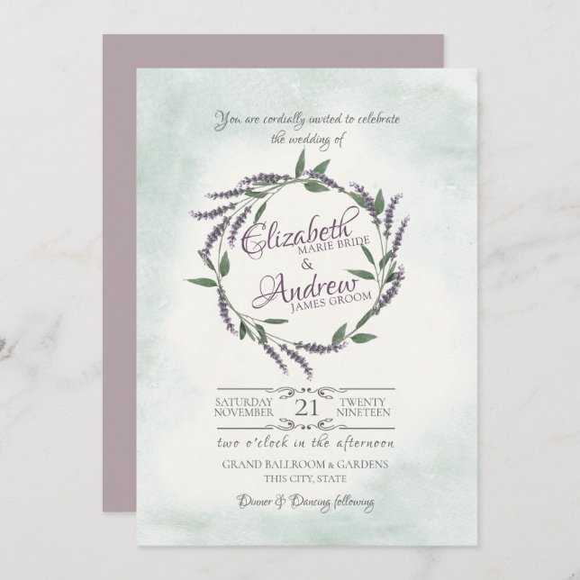 Lavender Vine Ring Wedding Invitation (Front/Back)