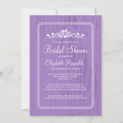 Lavender Vintage Barn Wood Bridal Shower Invites