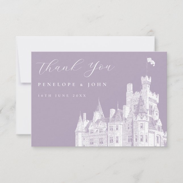 Lavender Vintage Castle Destination Wedding  Thank You Card (Front)