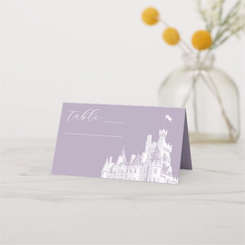 Lavender Vintage Castle Illustration Wedding Place Card