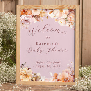 Lavender Vintage Floral Fall Baby Shower Welcome Poster