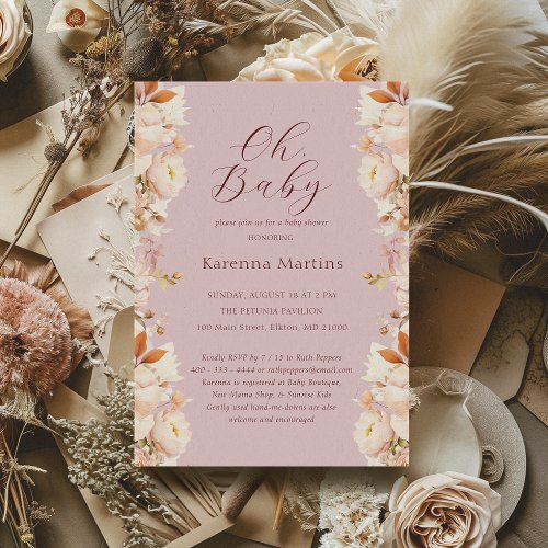 Lavender Vintage Floral Fall Oh Baby Shower Invitation