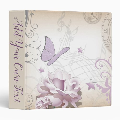 Lavender Vintage Flower Butterfly Music Clocks 3 Ring Binder