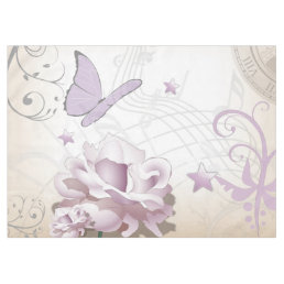 Lavender Vintage Flower, Butterfly, Music, Clocks Tablecloth