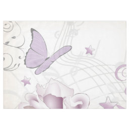 Lavender Vintage Flower, Butterfly, Music, Clocks  Tablecloth