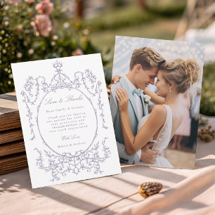 Lavender Vintage Frame Wedding Photo Thank You Card