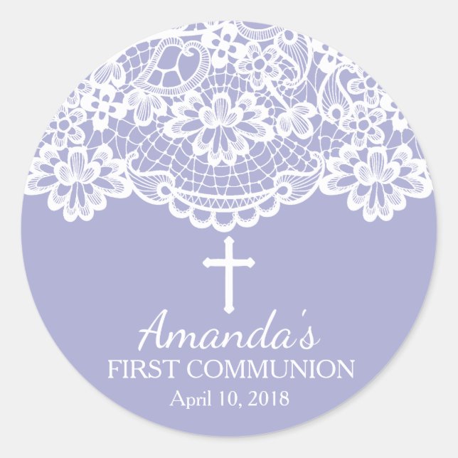 Lavender Vintage Lace First Holy Communion Sticker (Front)