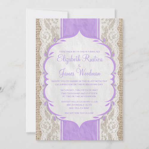 Lavender Vintage Linen Burlap Wedding Invitations