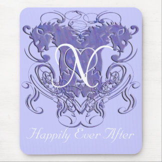 Lavender Vintage Lions with Swirls Monogram Mouse Pad