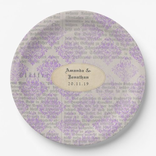 Lavender Vintage Newspaper Wedding Paper Plates