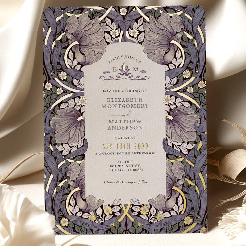 Lavender Vintage Pimpernel Pattern William Morris Foil Invitation