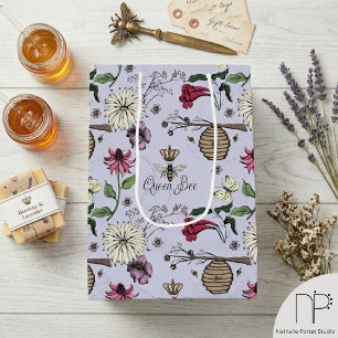 Lavender Vintage Queen Bee Floral Medium Gift Bag