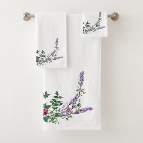 Lavender Vintage Red Rose and Eucalyptus Bath Towel Set