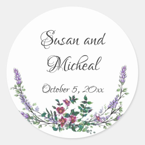 Lavender Vintage Red Rose and Eucalyptus Classic Round Sticker
