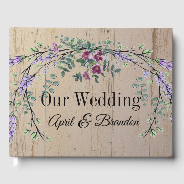 Lavender Vintage Red Rose and Eucalyptus Guest Book (Front)