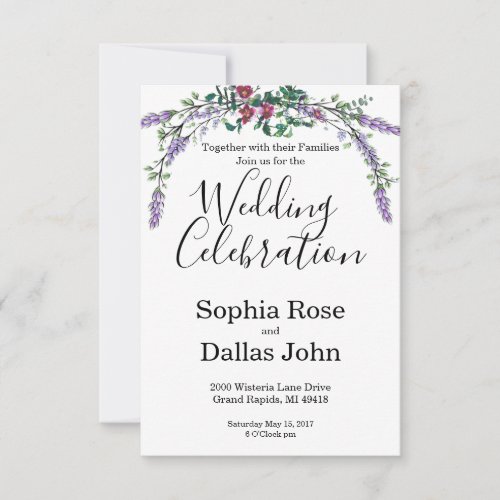 Lavender Vintage Red Rose and Eucalyptus Invitation