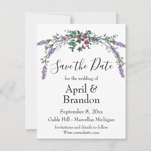 Lavender Vintage Red Rose and Eucalyptus Save The Date