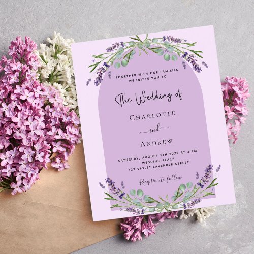 Lavender violet arch budget wedding invitation