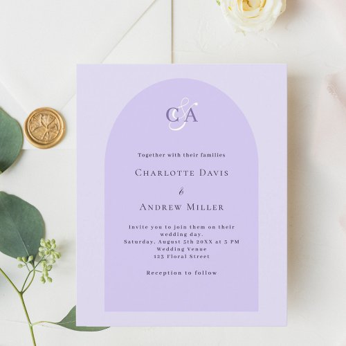 Lavender violet arch monogram budget wedding