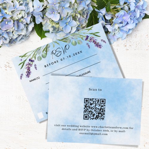 Lavender violet blue menu QR wedding response RSVP