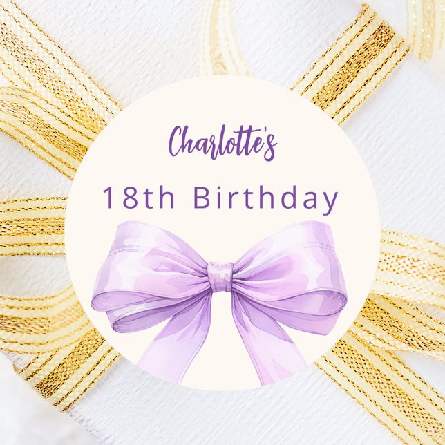 Lavender violet bow cream Birthday Classic Round Sticker (Creator Uploaded)