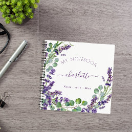 Lavender violet eucalyptus floral script notebook