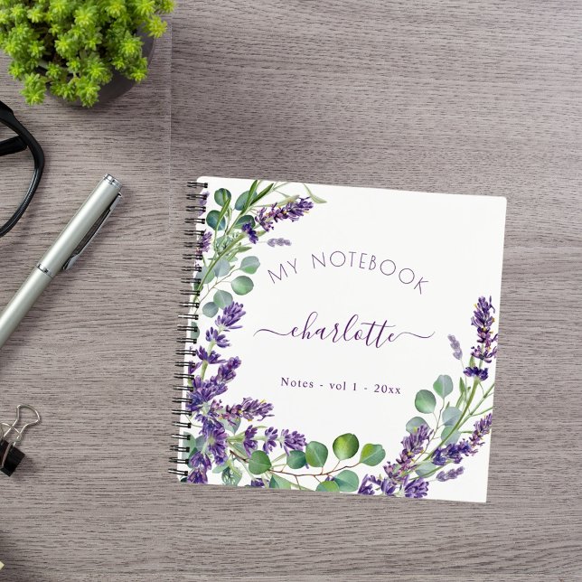 Lavender violet eucalyptus floral script notebook (Creator Uploaded)