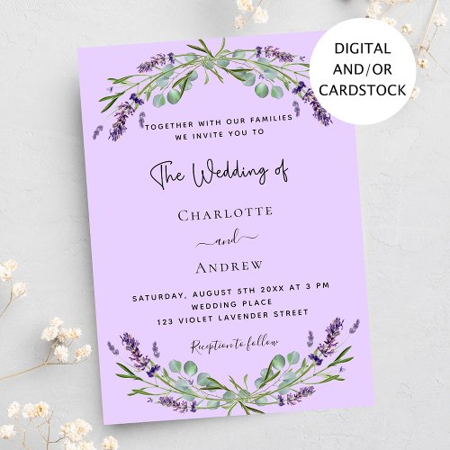 Lavender violet eucalyptus greenery wedding  invitation