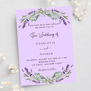Lavender violet eucalyptus greenery wedding invitation postcard