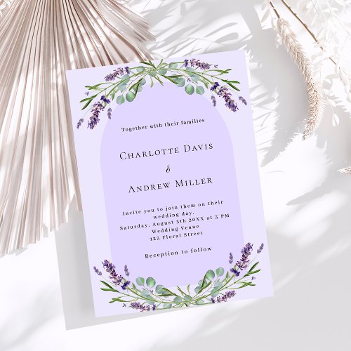 Lavender violet floral arch luxury wedding invitation