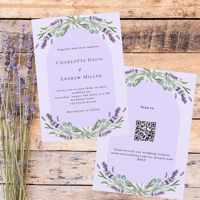 Lavender violet floral arch QR code RSVP wedding Invitation (Creator Uploaded)