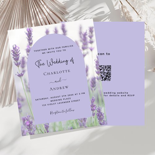 Lavender violet floral arch QR RSVP budget wedding