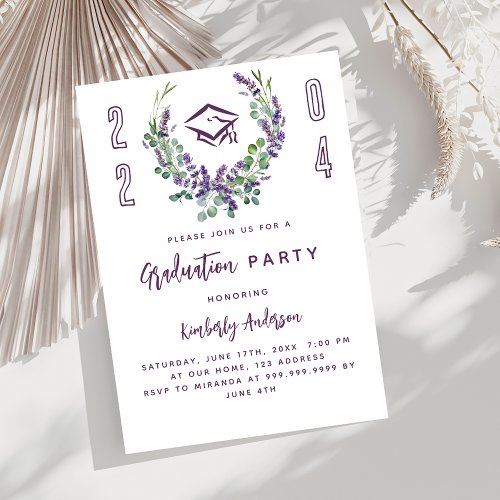 Lavender violet floral class 2024 Graduation Party Invitation