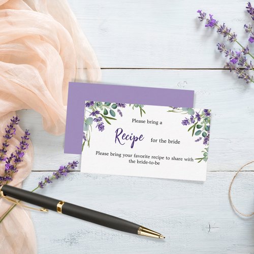 Lavender violet floral recipe Bridal Shower Enclosure Card