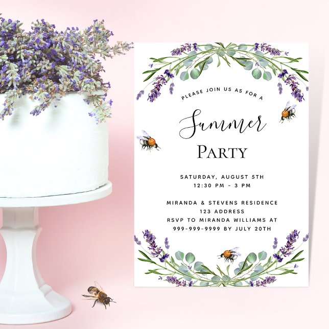 Lavender violet floral summer outdoor party invitation postcard (Creator Uploaded)