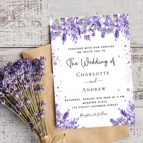 Lavender violet floral wedding invitation