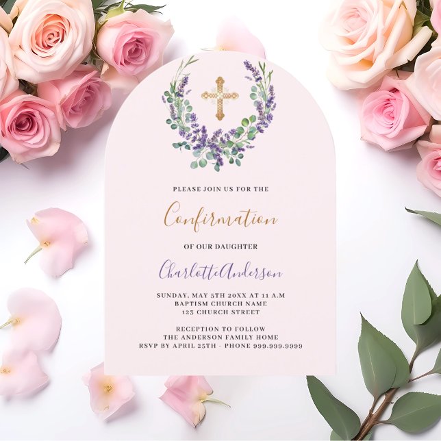 Lavender violet floral wreath arch Confirmation Invitation (Creator Uploaded)