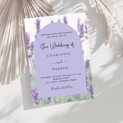 Lavender violet florals arch luxury wedding invitation