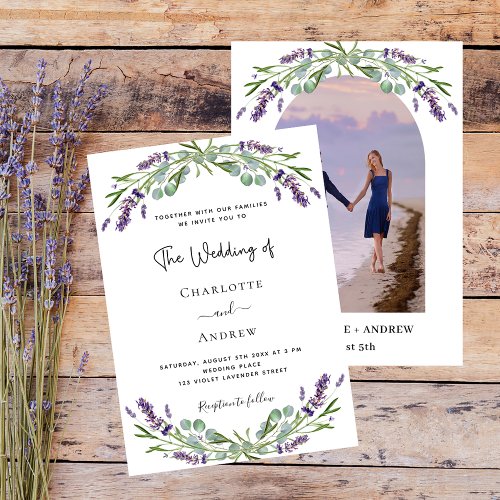 Lavender violet florals arch photo luxury wedding invitation