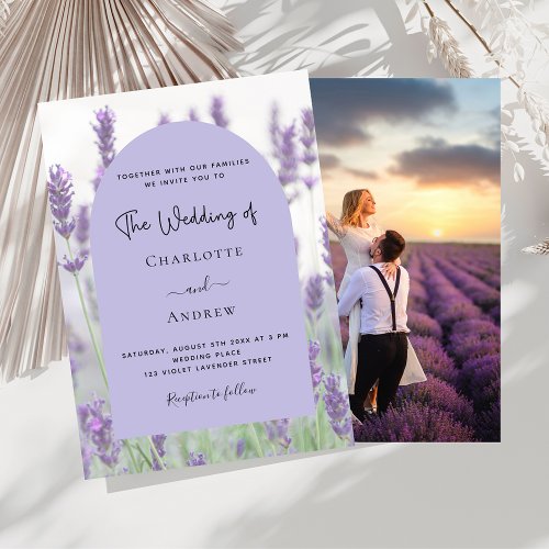 Lavender violet florals arch photo luxury wedding invitation