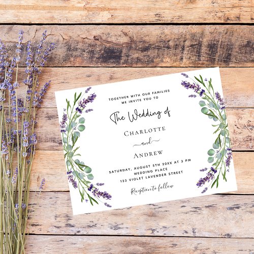 Lavender violet florals budget wedding invitation
