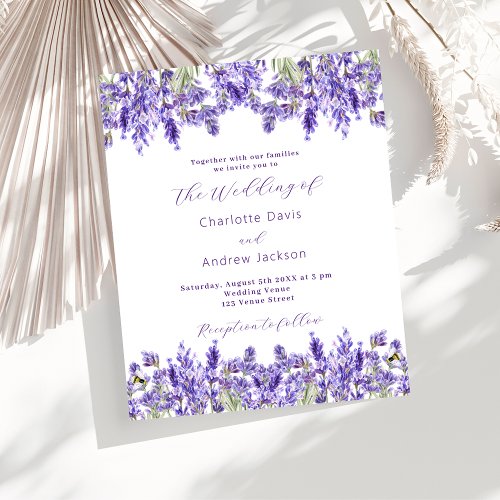 Lavender violet florals budget wedding invitation