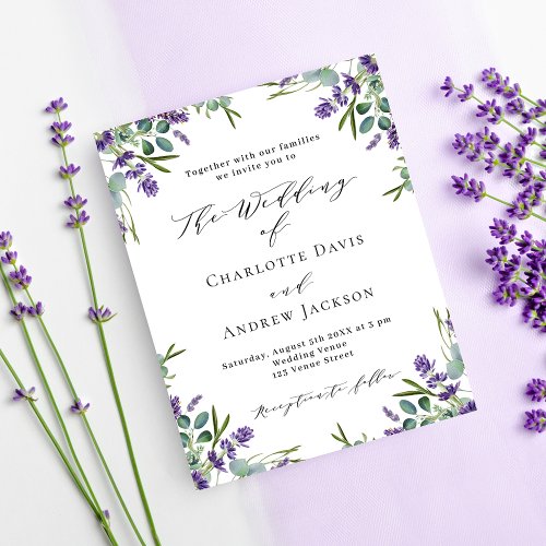 Lavender violet florals budget wedding invitation