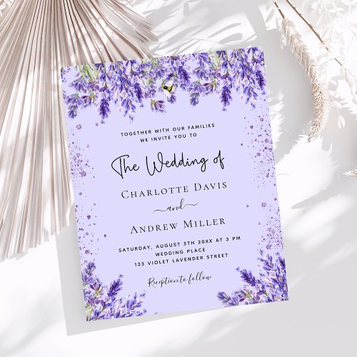 Lavender violet florals budget wedding invitation