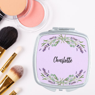 Lavender violet florals eucalyptus compact mirror
