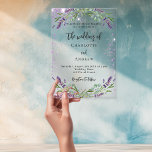 Lavender violet florals eucalyptus wedding acrylic invitations<br><div class="desc">For an elegant and romantic wedding. A transparent,  clear background decorated with lavender florals,  eucalyptus greenery and violet faux sparkles.  Personalize and add your names and details.</div>