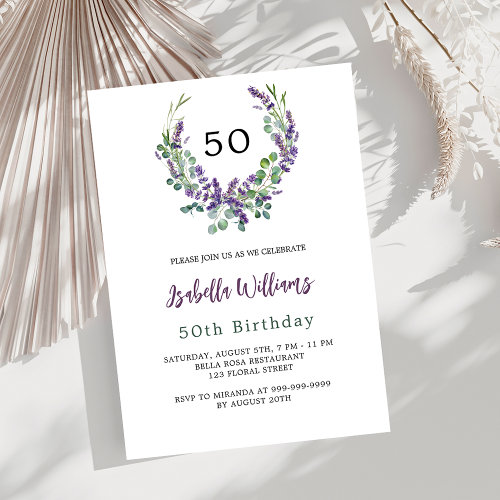 Lavender violet florals greenery luxury birthday invitation